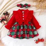 Christmas Baby Girl Childlike pattern  Bowknot Design Dress Or Skirt Set  Red-2