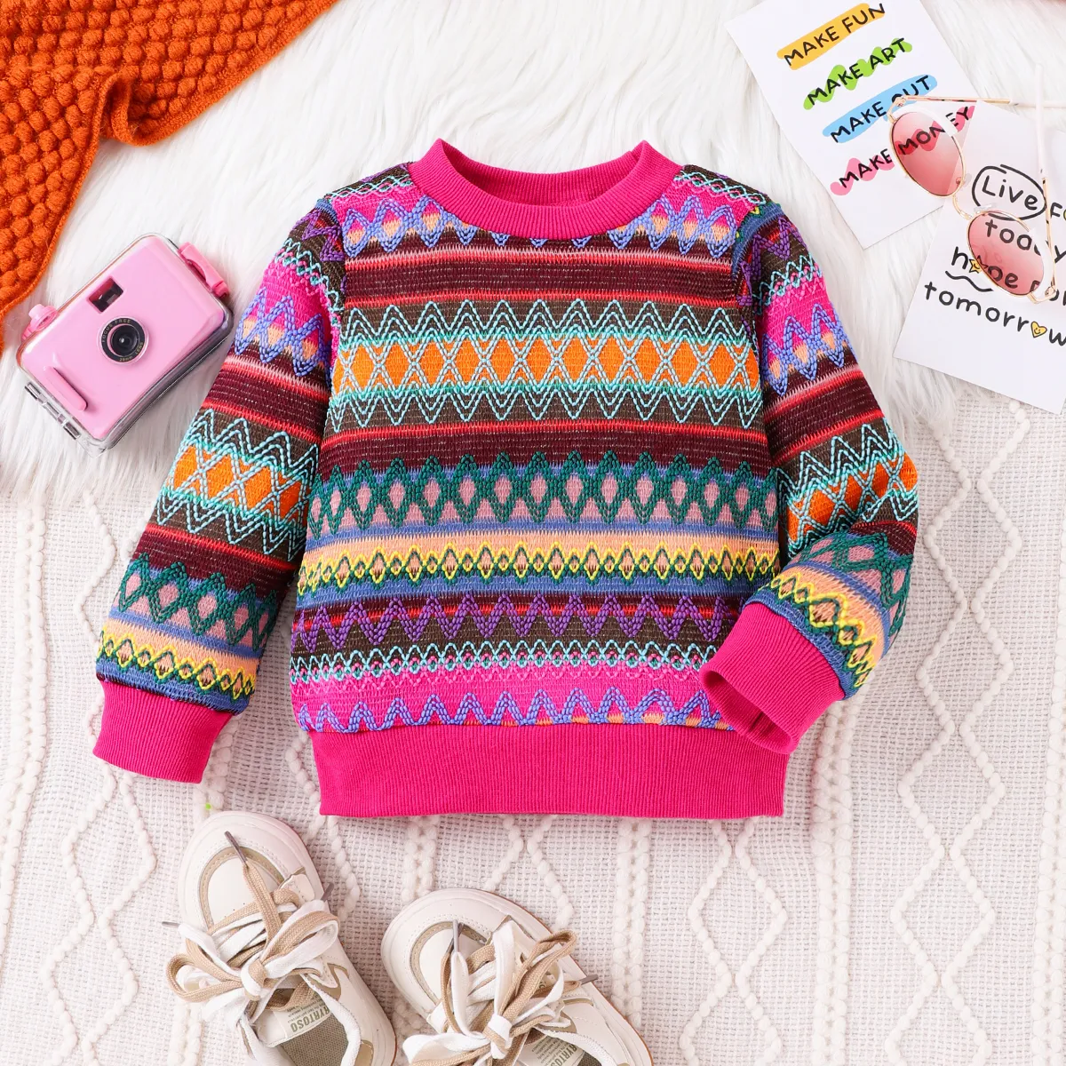 Toddler Girl Bohemia Ethnic Pattern Sweatshirt  Purple big image 1