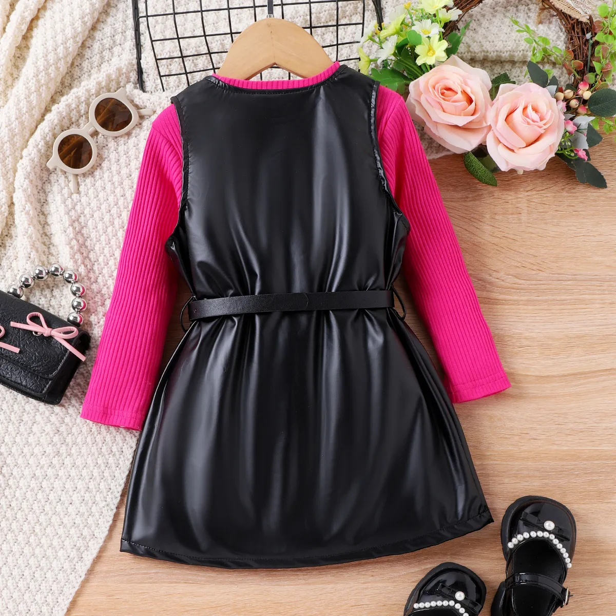 3pcs Toddler Girl Avant-garde Solid Color Dress Set Black big image 1