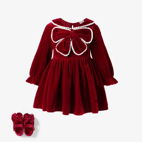  Baby Girl Solid Color Hyper-Tactile Bow Decoration  3D School  Dress 