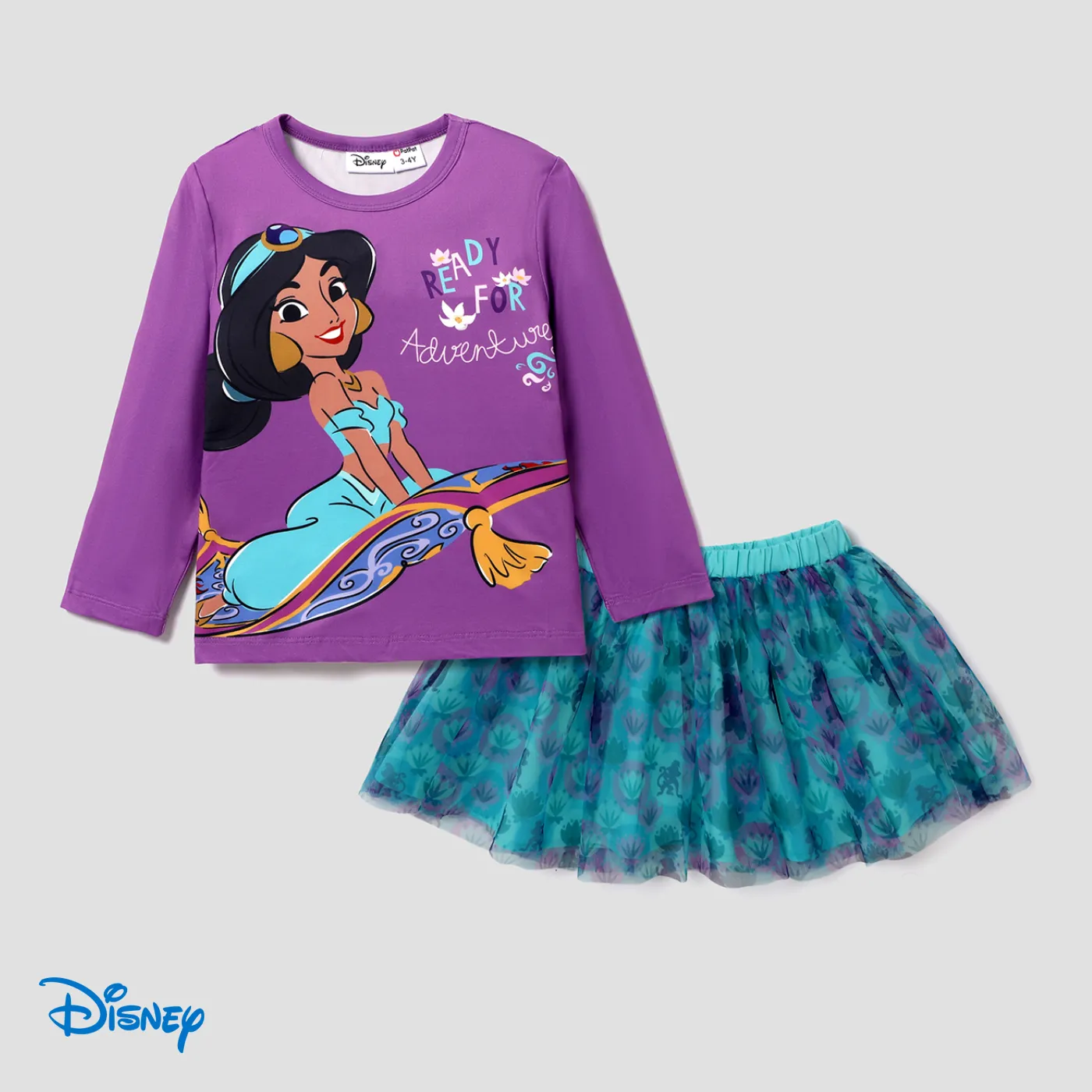 Disney Princess Toddler Girl 2pcs Character Print Long-sleeve Tee and Mesh Skirt Set Purple