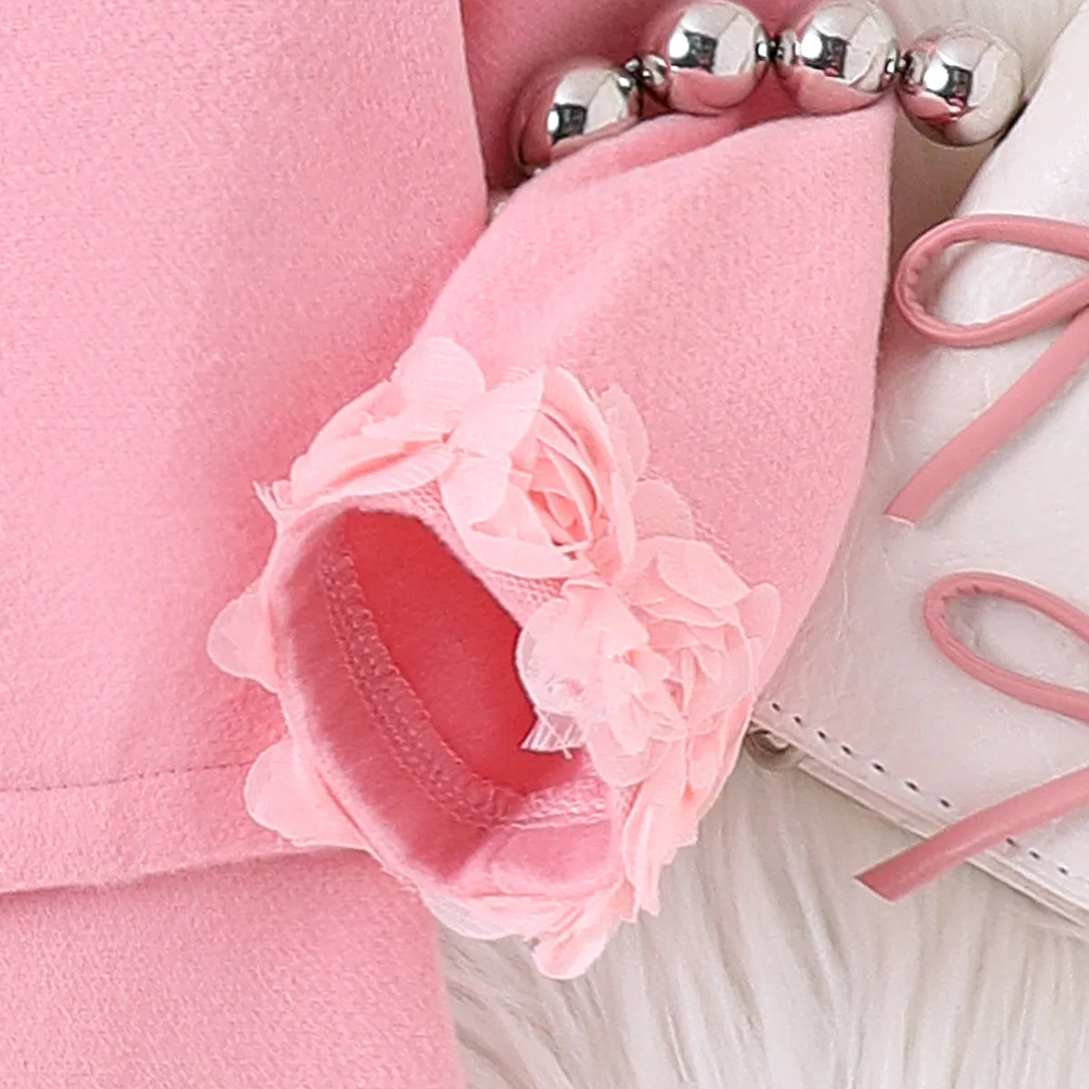 3PCS Baby Girl Sweet   Solid Color Hyper-Tactile Long-Sleeve Dress Set  Pink big image 1