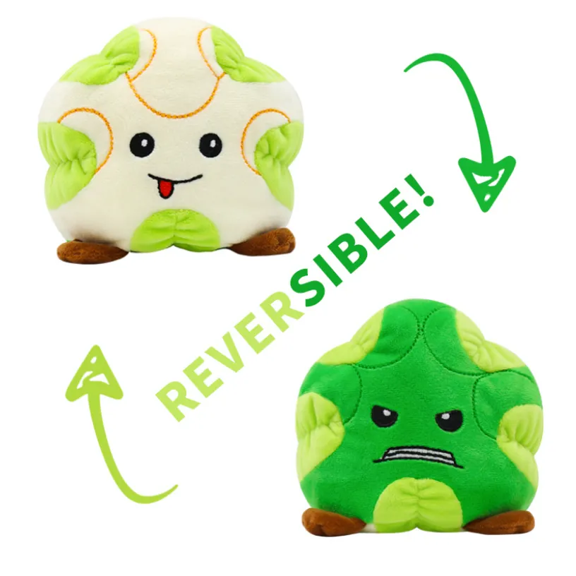 Brinquedo de pelúcia flip de dois lados: boneca de desenho animado animal bonito com expressões reversíveis Verde