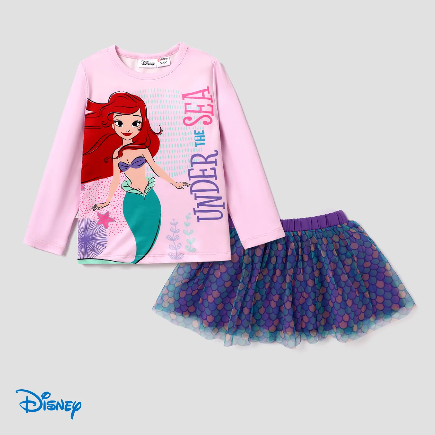 Disney Princess Toddler Girl 2pcs Character Print Long-sleeve Tee and Mesh Skirt Set Light Pink