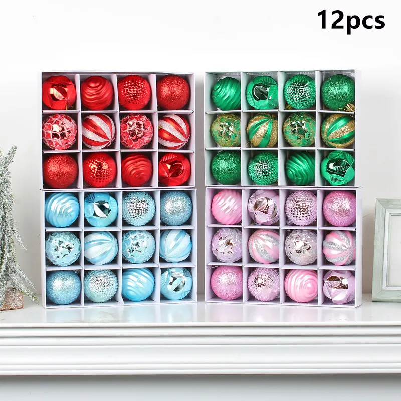 Set of 12 PVC Christmas Tree Baubles - Festive Decorations for Christmas Trees Pink image 3