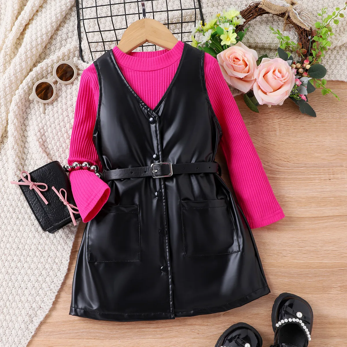 3pcs Toddler Girl Avant-garde Solid Color Dress Set