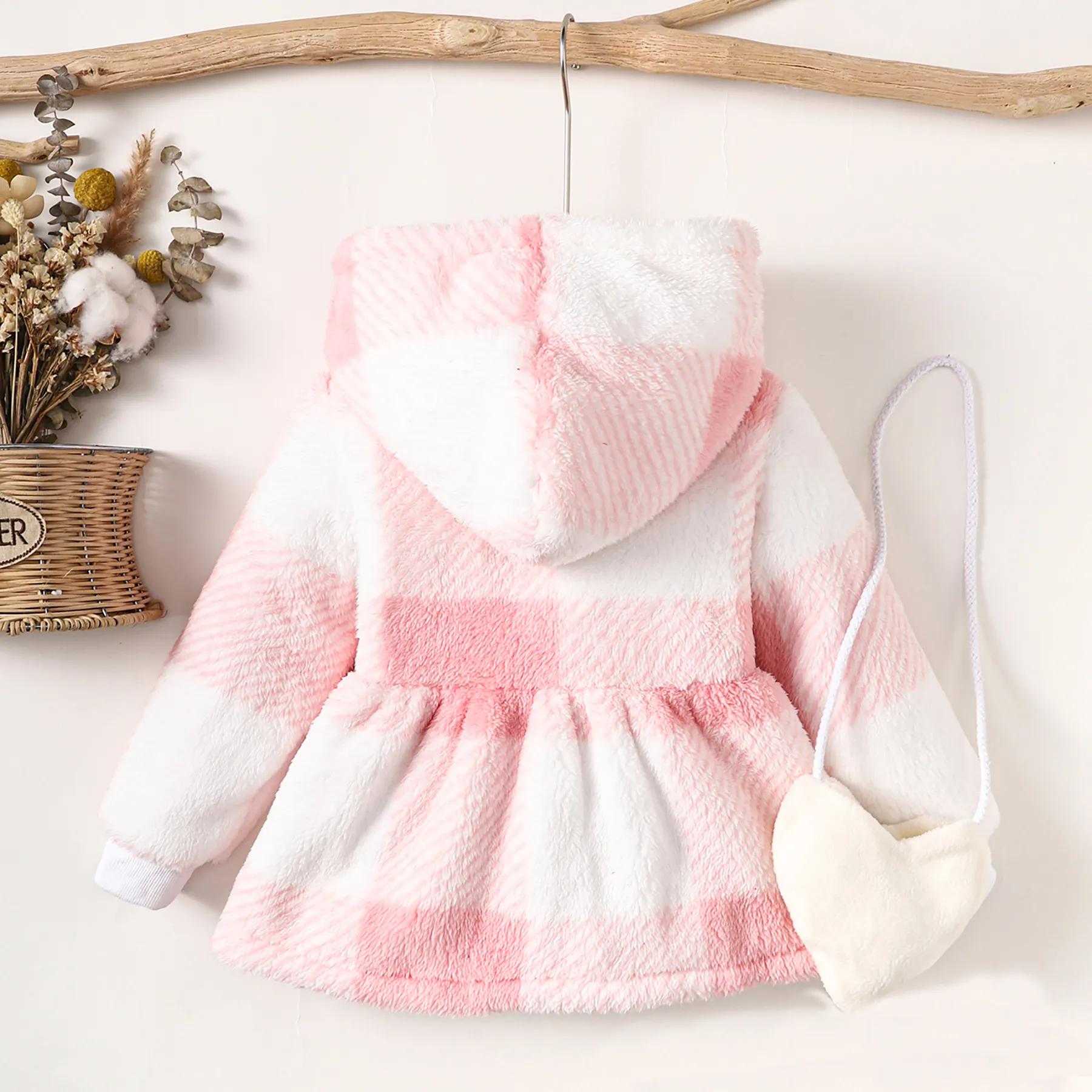   2PCS Toddler Girl Sweet Hooded Grid Top/Jacket   image 2