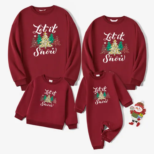 Christmas Family Matching Tree&Letters Print Long-sleeve Fleece-lining Sweatshirt Tops