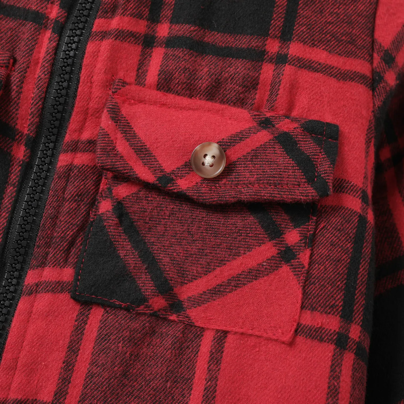 Kid Boy Grid Patch Pocket Stylish Coat Red image 4