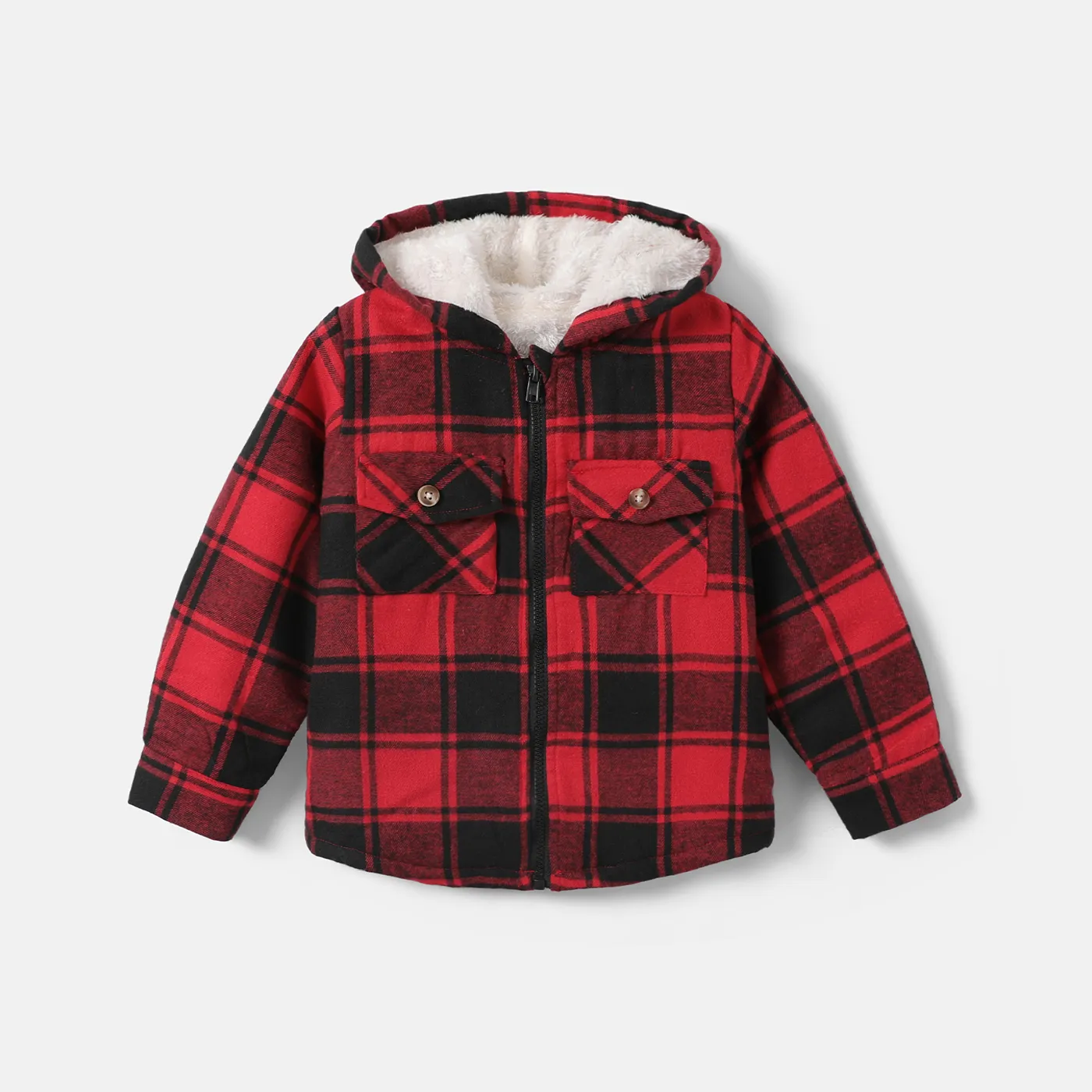 Kid Boy Grid Patch Pocket Stylish Coat Red big image 1