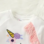 2pcs Kid Girl Animal Unicorn Print Tassel Fleece Sweatshirt and Floral Print Leggings Set  image 3