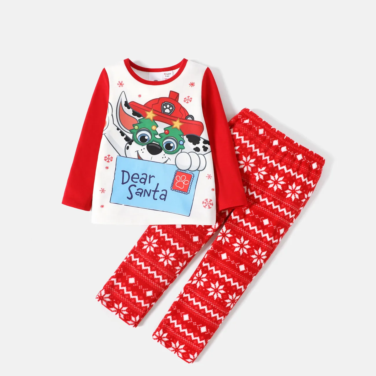 PAW Patrol 2pcs Toddler Boy/Girl Christmas Graphic Long-sleeve Tee and Polar Fleece Pants Pajamas Sleepwear Set Red big image 1