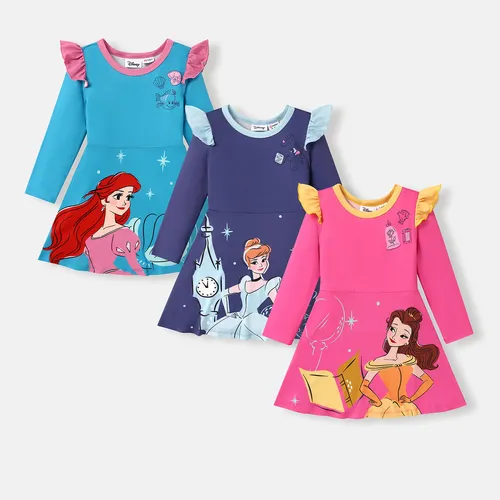 Disney Princess Toddler Girl Character Print Ruffled Long-sleeve Dress