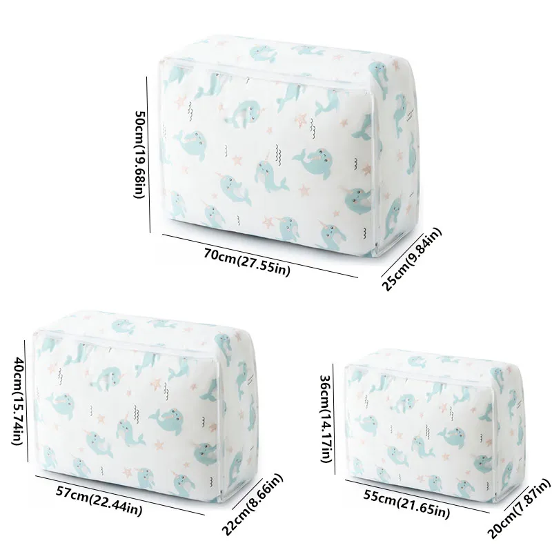 Cotton Quilt Storage Bag with Cute Printing Light Blue