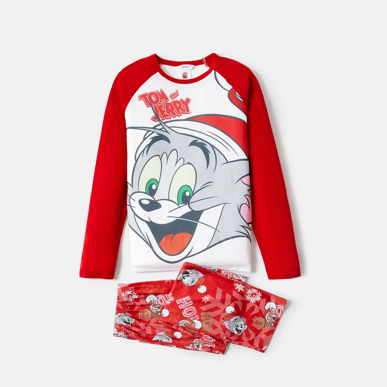 Tom and Jerry Family Matching Red Christmas Graphic Raglan-sleeve Pajamas Sets (Flame Resistant) Red big image 1