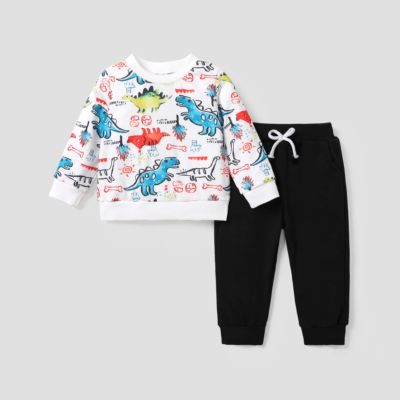 2pcs Baby Boy Allover Dinosaur Print Sweat-shirt Et Pantalon Solide