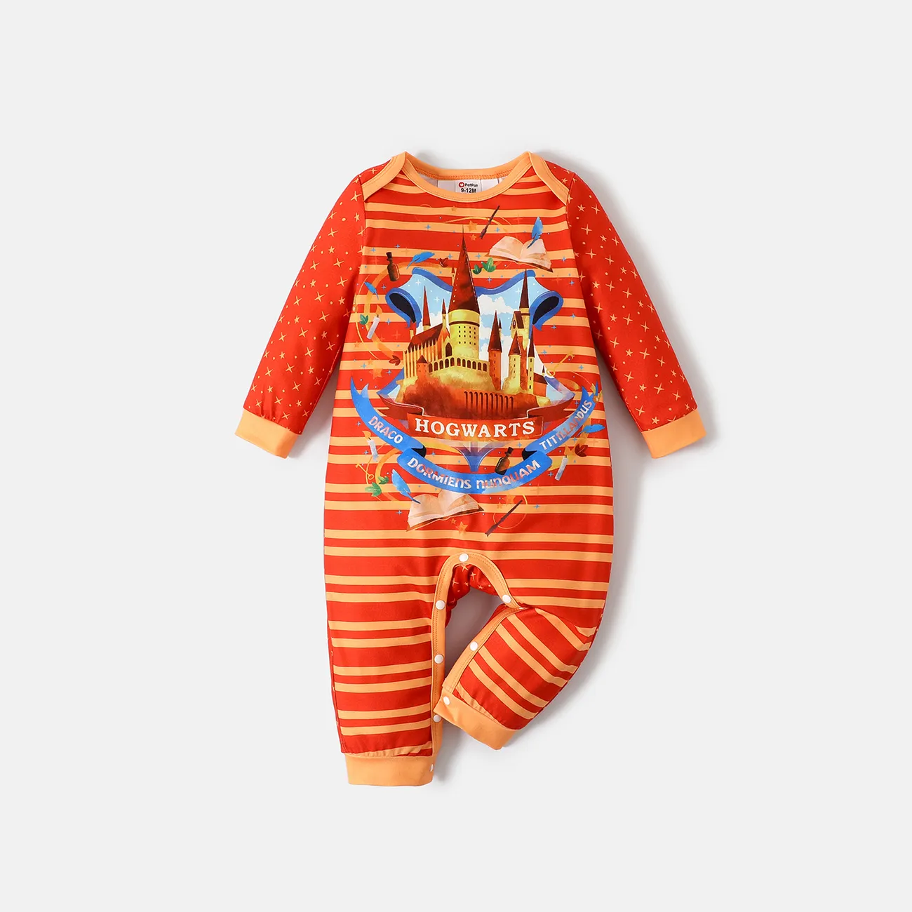 Harry Potter Baby Boy/Girl Stars Print Long-sleeve Spliced Graphic Striped Jumpsuit Orange big image 1