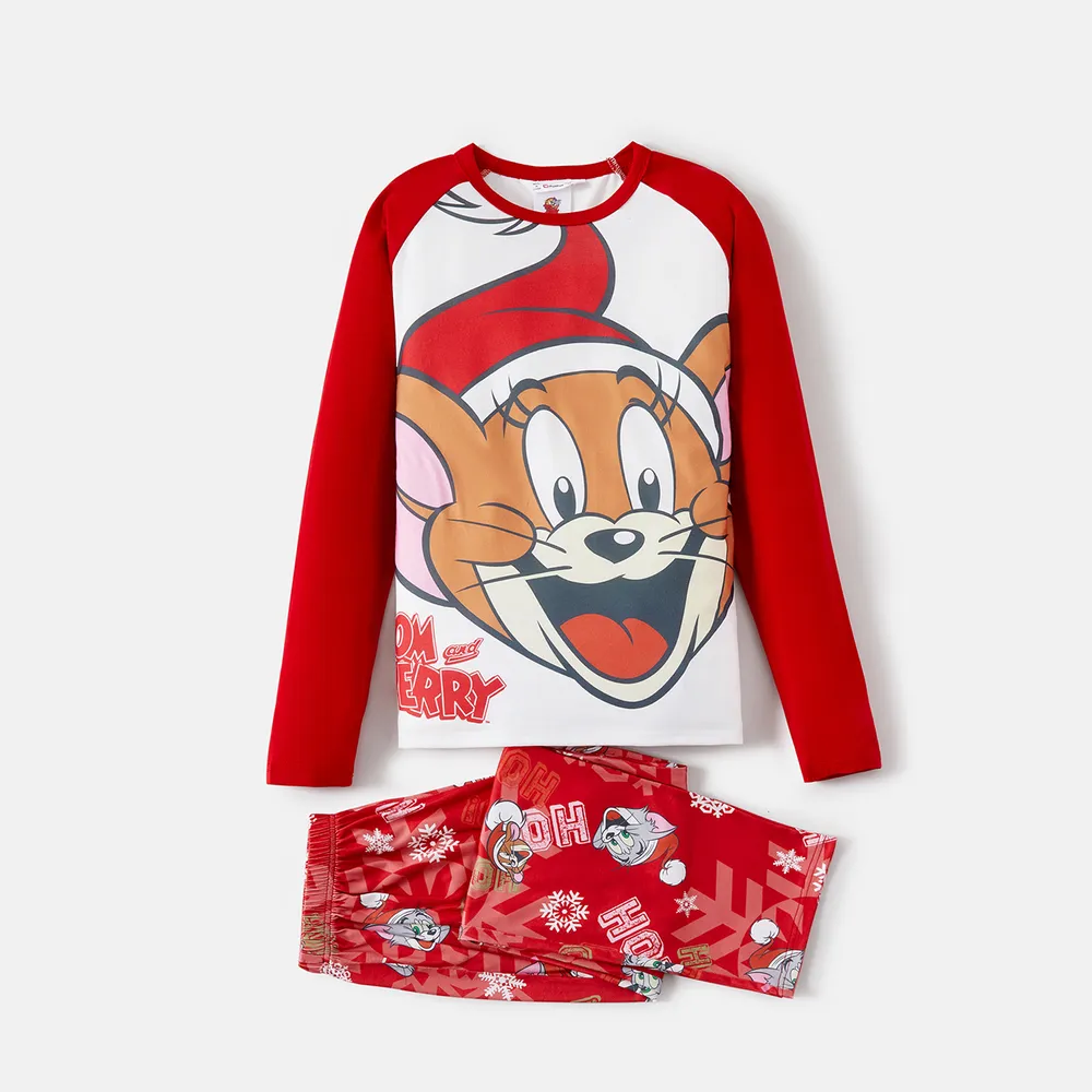Tom and Jerry Family Matching Red Christmas Graphic Raglan-sleeve Pajamas Sets (Flame Resistant) big image 17