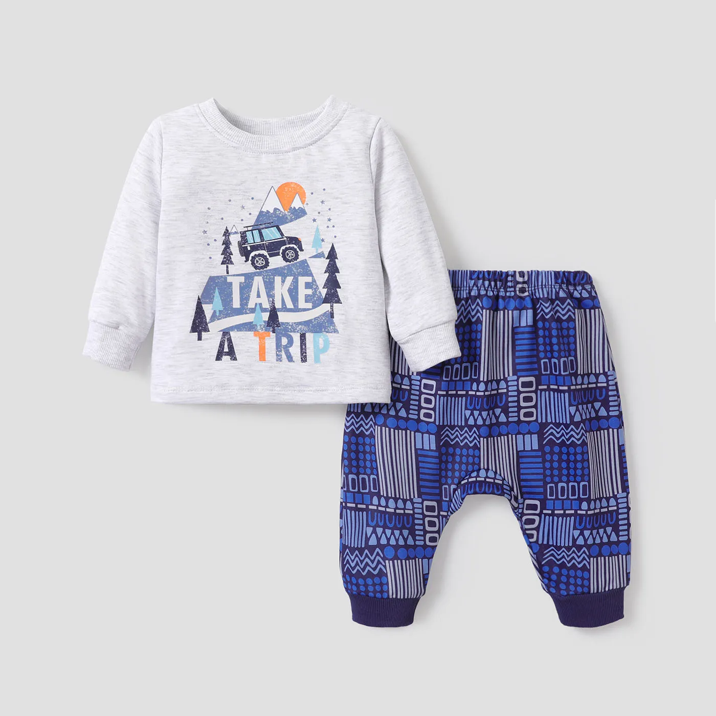 2pcs Baby Boy Casual Vehicle Pattern Bohemia Set Deep Blue big image 1