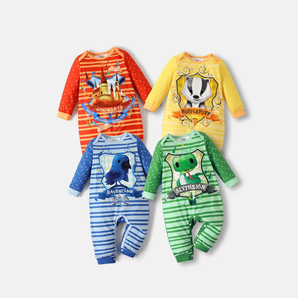 Harry Potter Baby Boy/Girl Stars Print Long-sleeve Spliced Graphic Striped Jumpsuit big image 8
