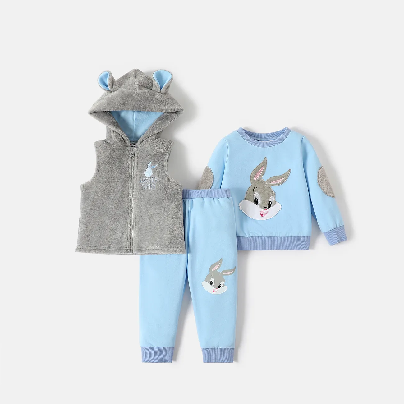 Looney Tunes Baby Boy/Girl Animal Embroidered Long-sleeve Sweatshirt/ Sweatpants/ Vest Light Grey big image 1