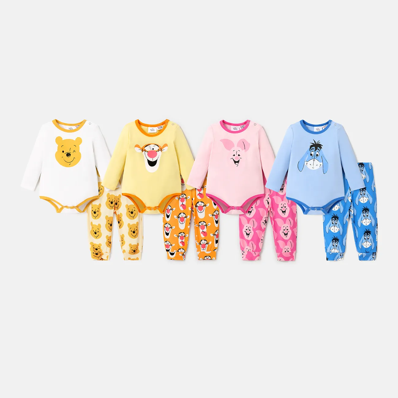 Disney Winnie the Pooh Baby Girl/Boy 2pcs Character Print Long-sleeve Bodysuit and Naia™ Pants Set  Blue big image 1