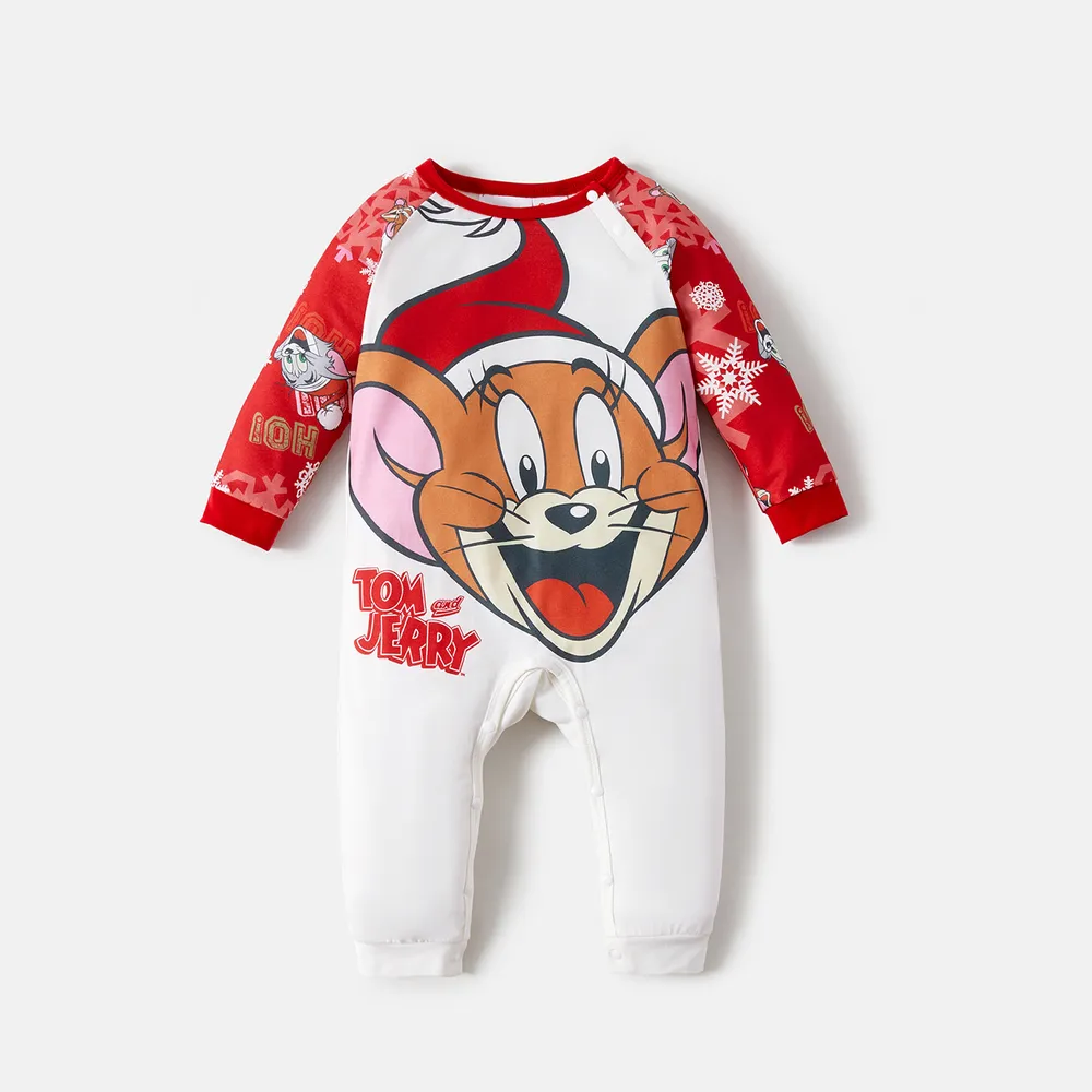 Tom and Jerry Family Matching Red Christmas Graphic Raglan-sleeve Pajamas Sets (Flame Resistant) big image 6