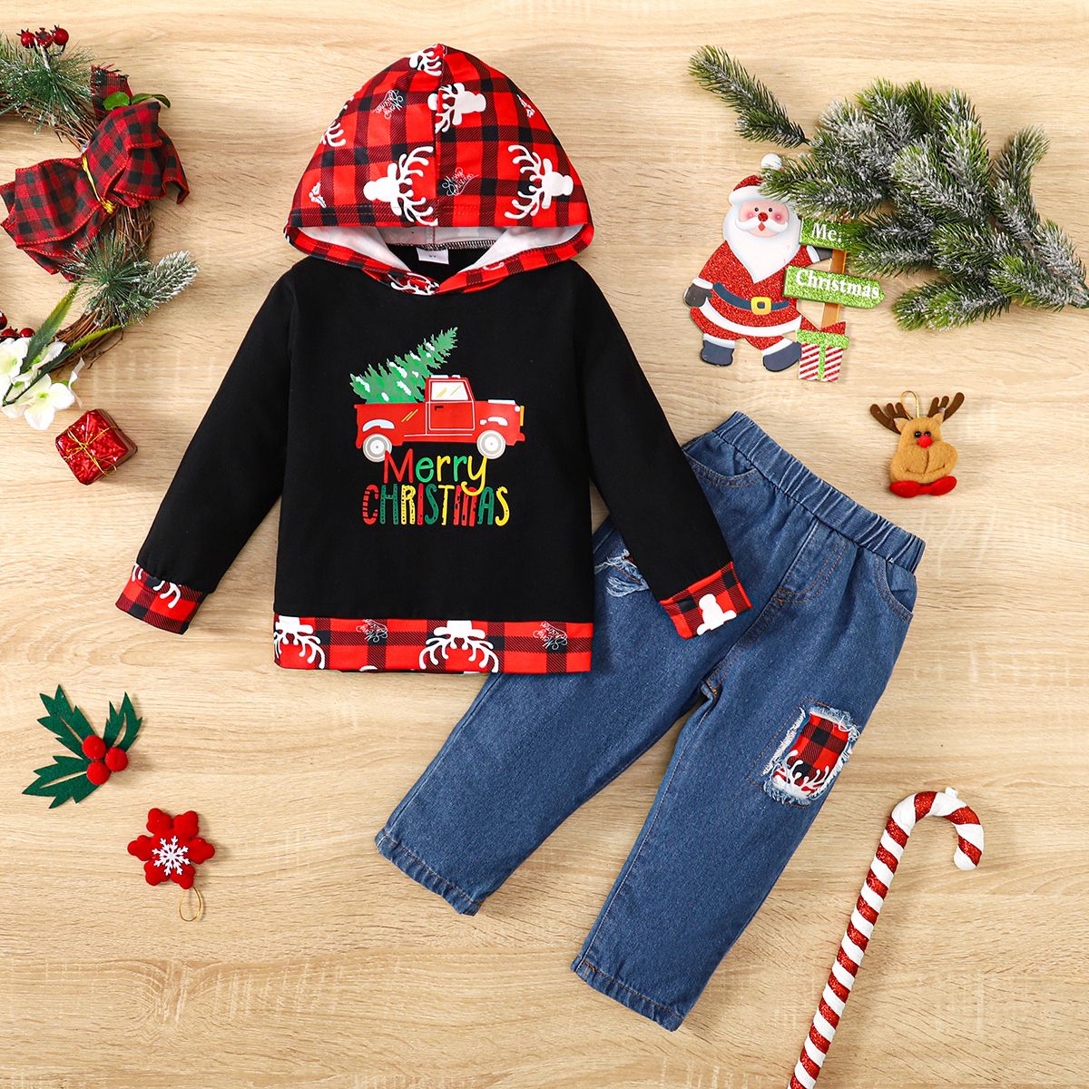 2pcs Toddler Girl/Boy Christmas Cotton Avant-garde Set