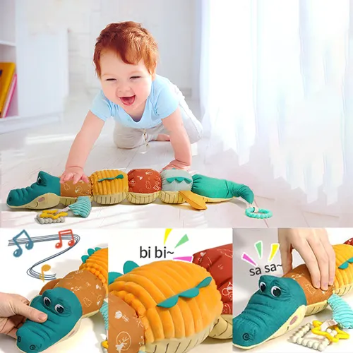 Giocattolo di peluche coccodrillo che misura l'altezza del bambino - Giocattolo per neonati interattivo e rilassante