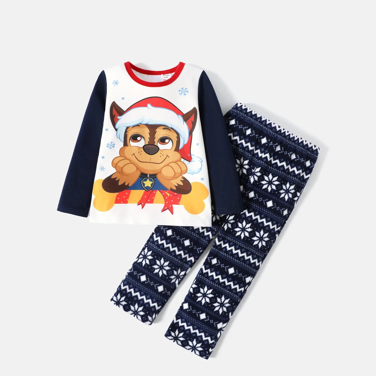 PAW Patrol 2pcs Toddler Boy/Girl Christmas Graphic Long-sleeve Tee and Polar Fleece Pants Pajamas Sleepwear Set Blue big image 1
