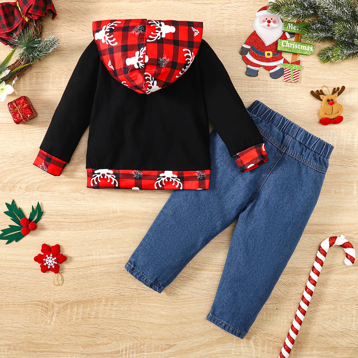 2pcs Toddler Girl/Boy Christmas Cotton Avant-garde Set  Black image 2