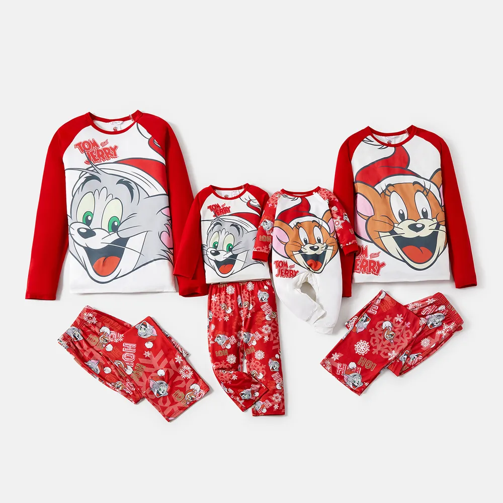 Tom and Jerry Family Matching Red Christmas Graphic Raglan-sleeve Pajamas Sets (Flame Resistant) big image 7