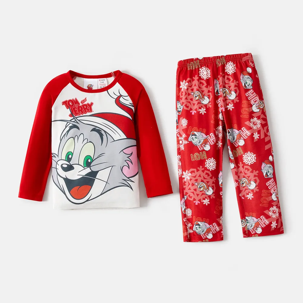 Tom and Jerry Family Matching Red Christmas Graphic Raglan-sleeve Pajamas Sets (Flame Resistant) big image 12