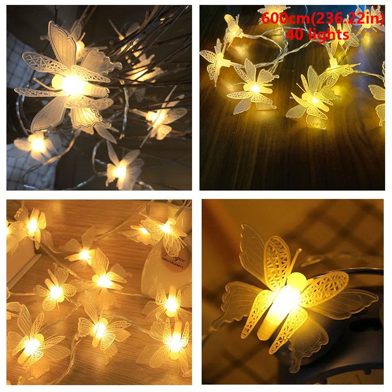 Soft Butterfly Outdoor Decorative Light String with 40 LED Lights for Yard, Patio, and Festival Gard