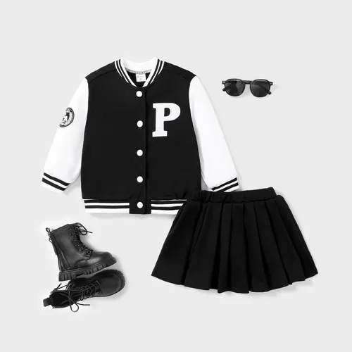  2PCS Toddler Girl Button Design Letter School Jacket /Skirt Se