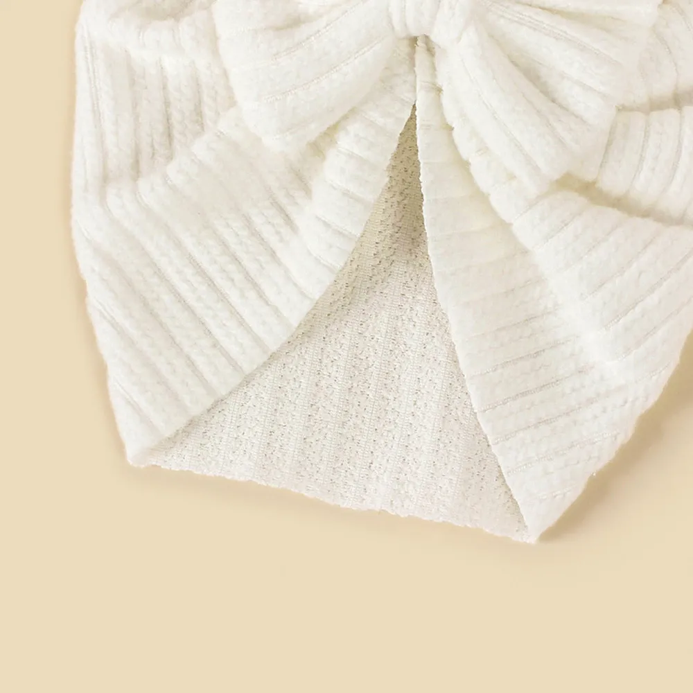 Baby Knitted striped fabric bow beanie hair hat  image 3