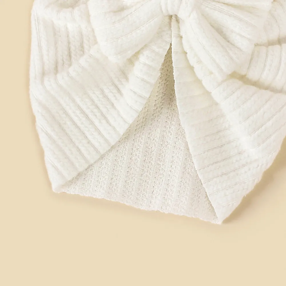 Baby Knitted striped fabric bow beanie hair hat White big image 1