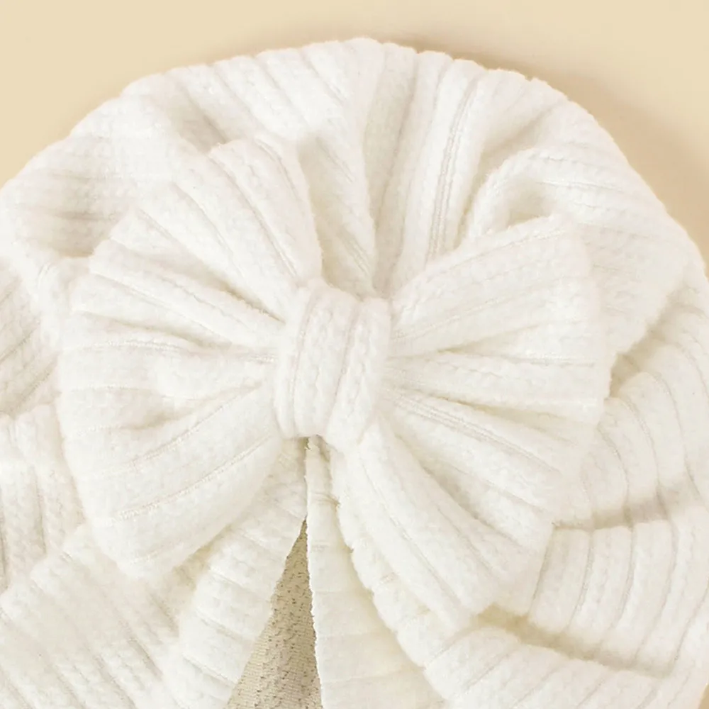 Baby Knitted striped fabric bow beanie hair hat  image 2
