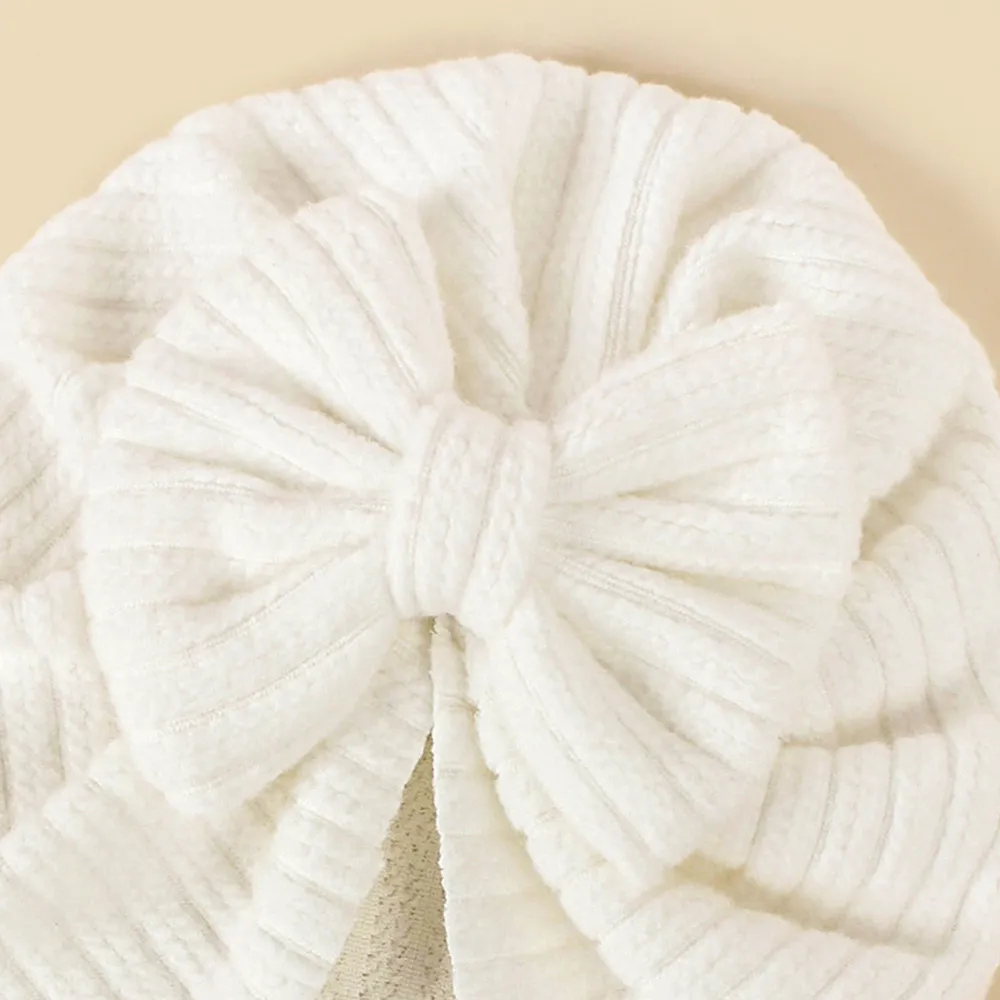 Bebê malha listrada tecido laço gorro cabelo chapéu Branco big image 1