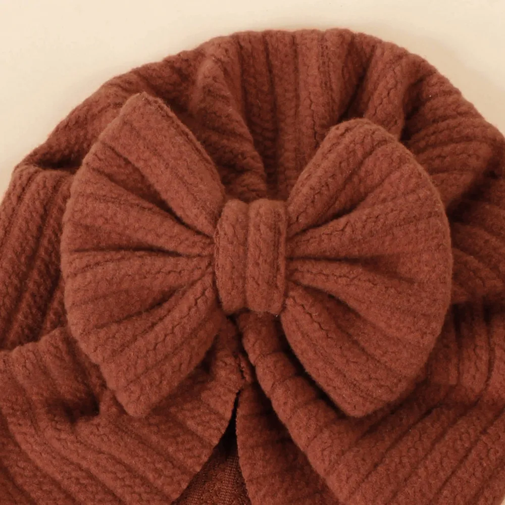 Baby Knitted striped fabric bow beanie hair hat Red image 2