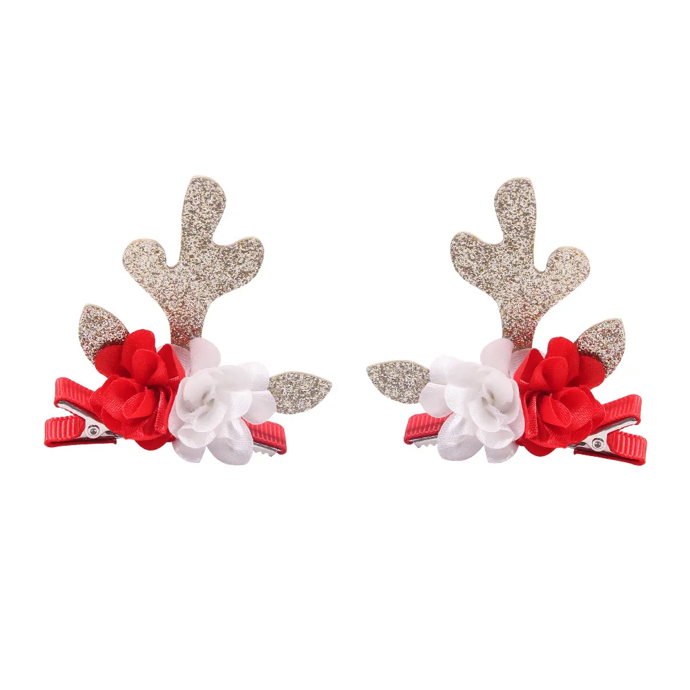

2-pack Toddler/kids favorite Christmas all-inclusive fabric flower antler clip headdress