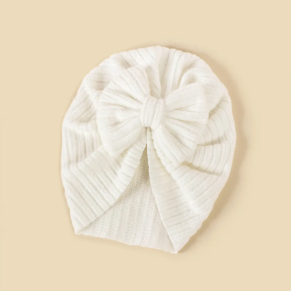 Baby Knitted striped fabric bow beanie hair hat  big image 1