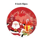 Combo Red Cartoon Santa Claus Themed Holiday Party Decoration Set: Paper Plates, Cups, Tablecloth, Cutlery, and Balloons Color-B