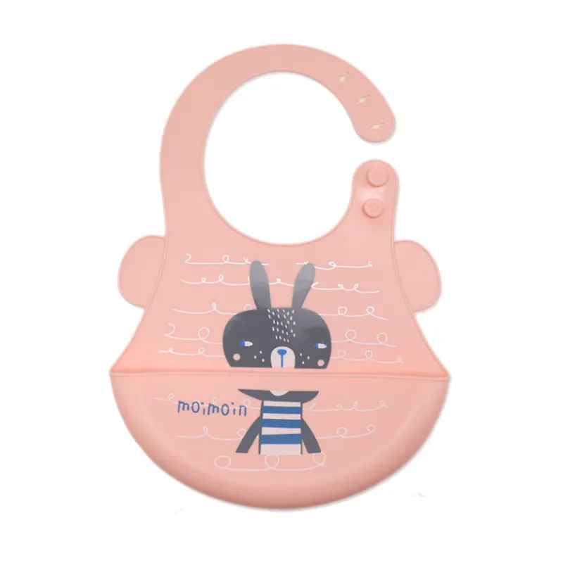 Cartoon Silicone Bib Waterproof 3D Baby Bib Pink