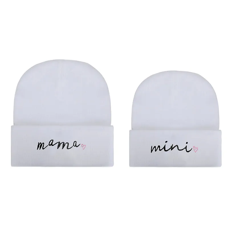 Cute casual embroidered knitted hat for parents and children White big image 1