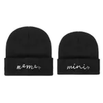 Cute casual embroidered knitted hat for parents and children Black