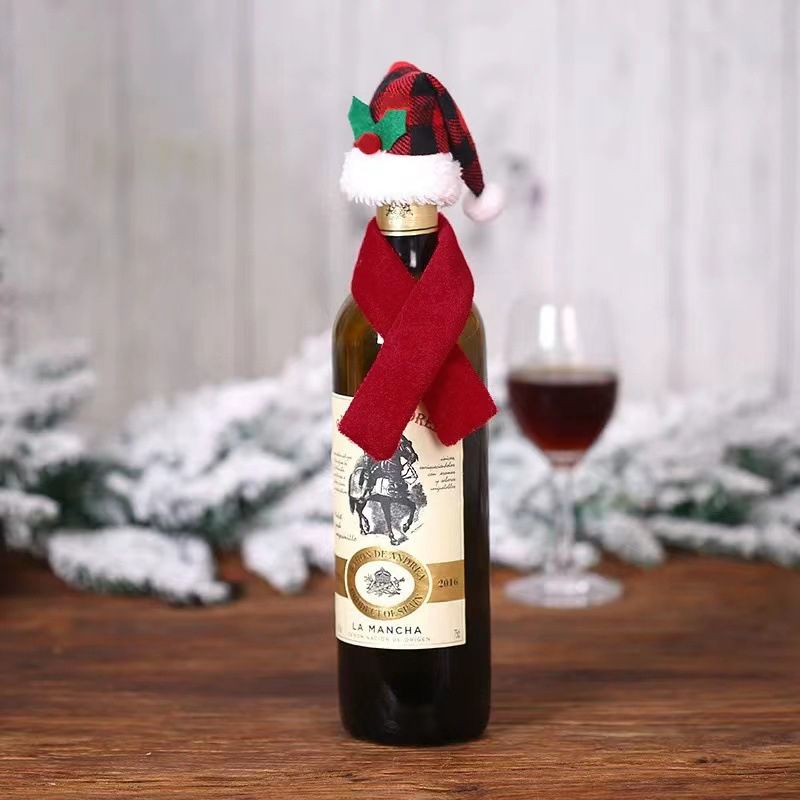 Ensemble De Décoration De Foulard Et De Chapeau De Noël Pour Bouteille De Vin Rouge