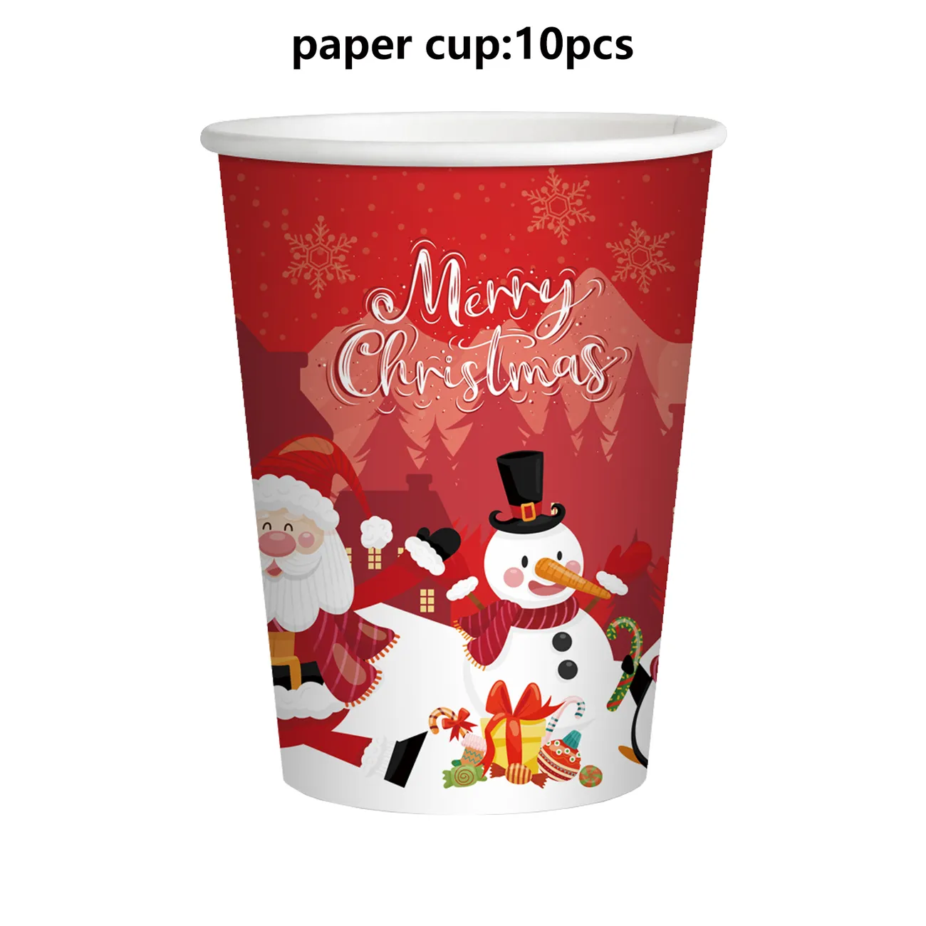 Combo Red Cartoon Santa Claus Themed Holiday Party Decoration Set: Paper Plates, Cups, Tablecloth, Cutlery, and Balloons  big image 1