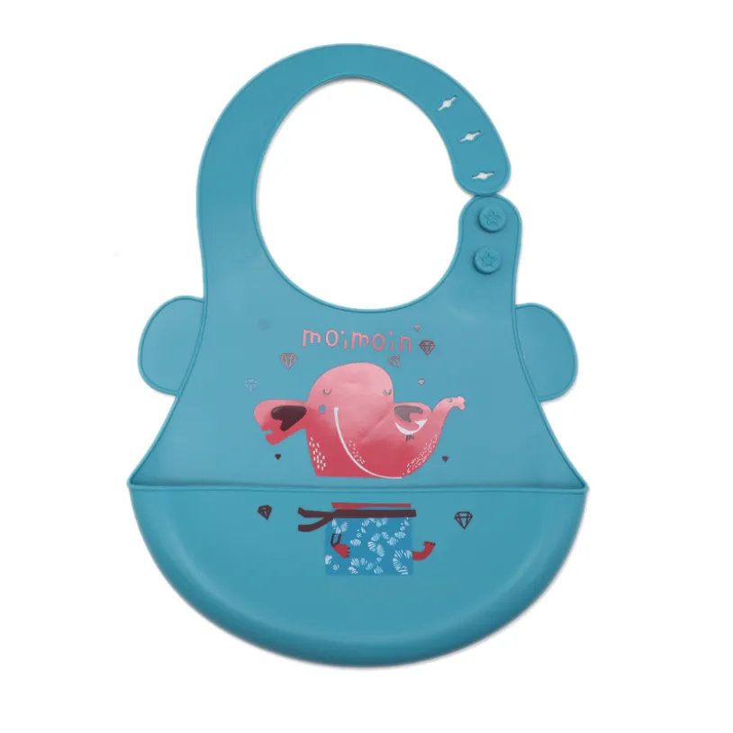 Cartoon Silicone Bib Waterproof 3D Baby Bib Green