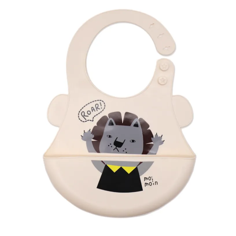 Cartoon Silicone Bib Waterproof 3D Baby Bib OffWhite